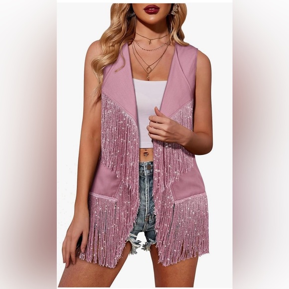 Tops - 🌸. #2006-92.  Unisex Pink Fringe Vest